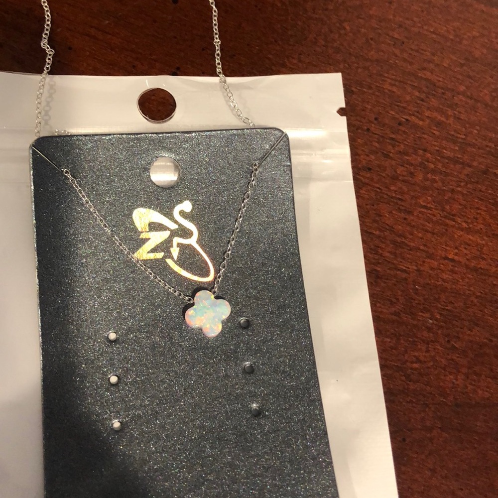 White opal clover necklace